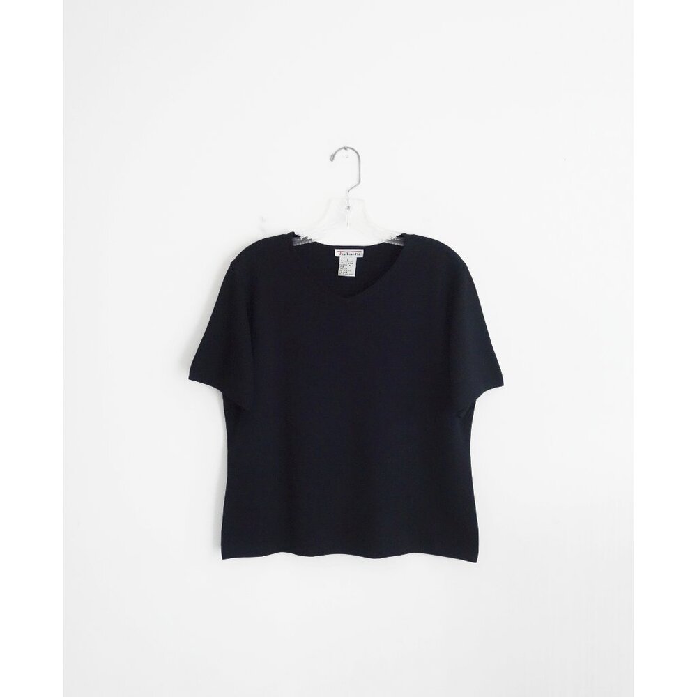 Vintage Minimalist Talbots Black Silk Knit Short Sleeve Top sz Large